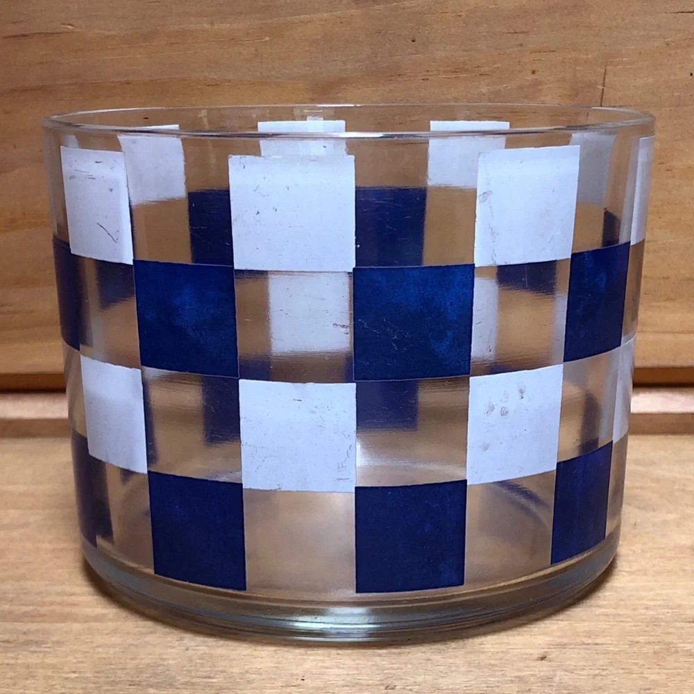 Vintage MCM Mid Century Glass Colorful Printed Ice Bucket Barware Serving Blue